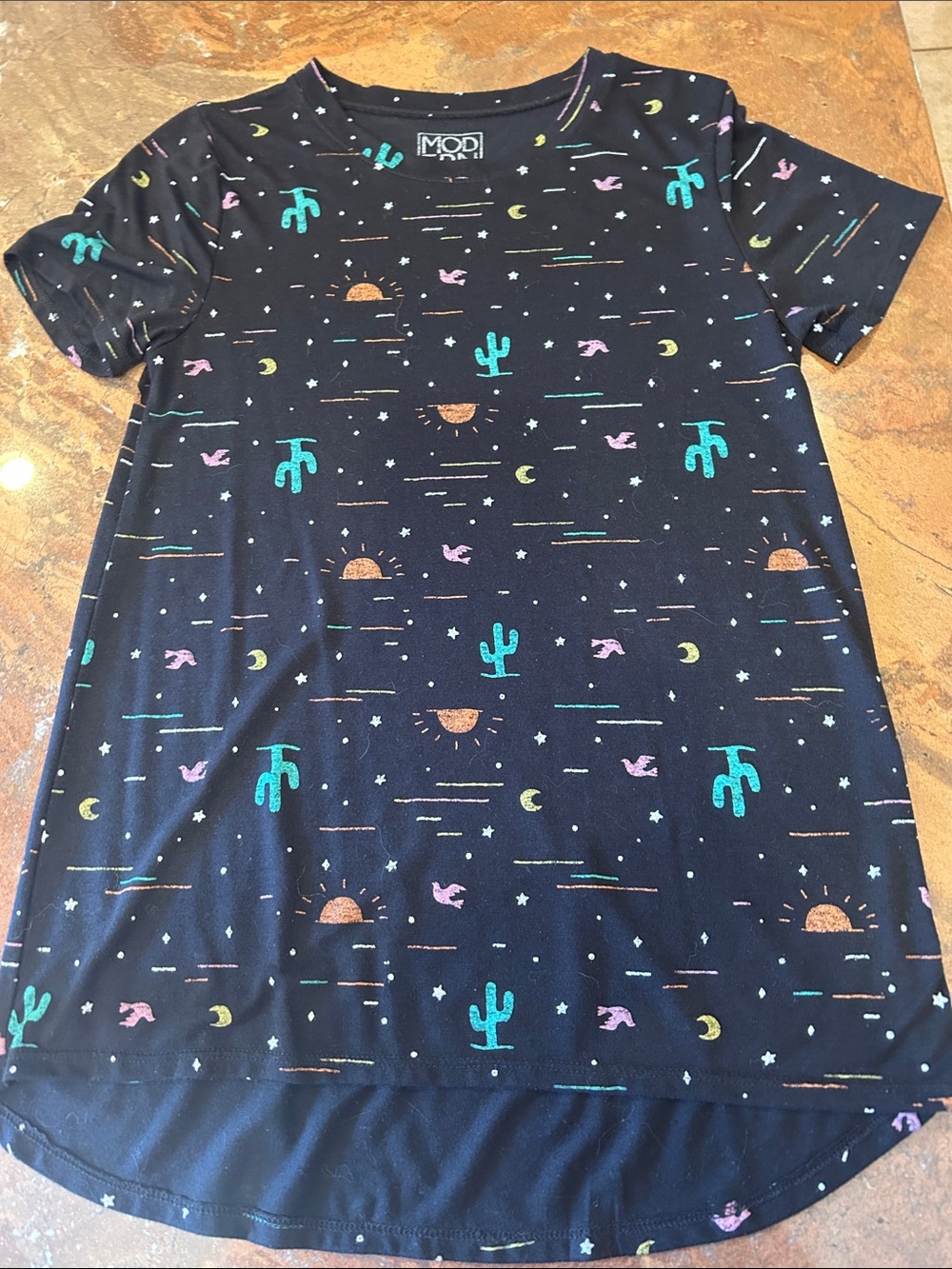Mod Ref Black print women’s tunic Top with Desert Night Print